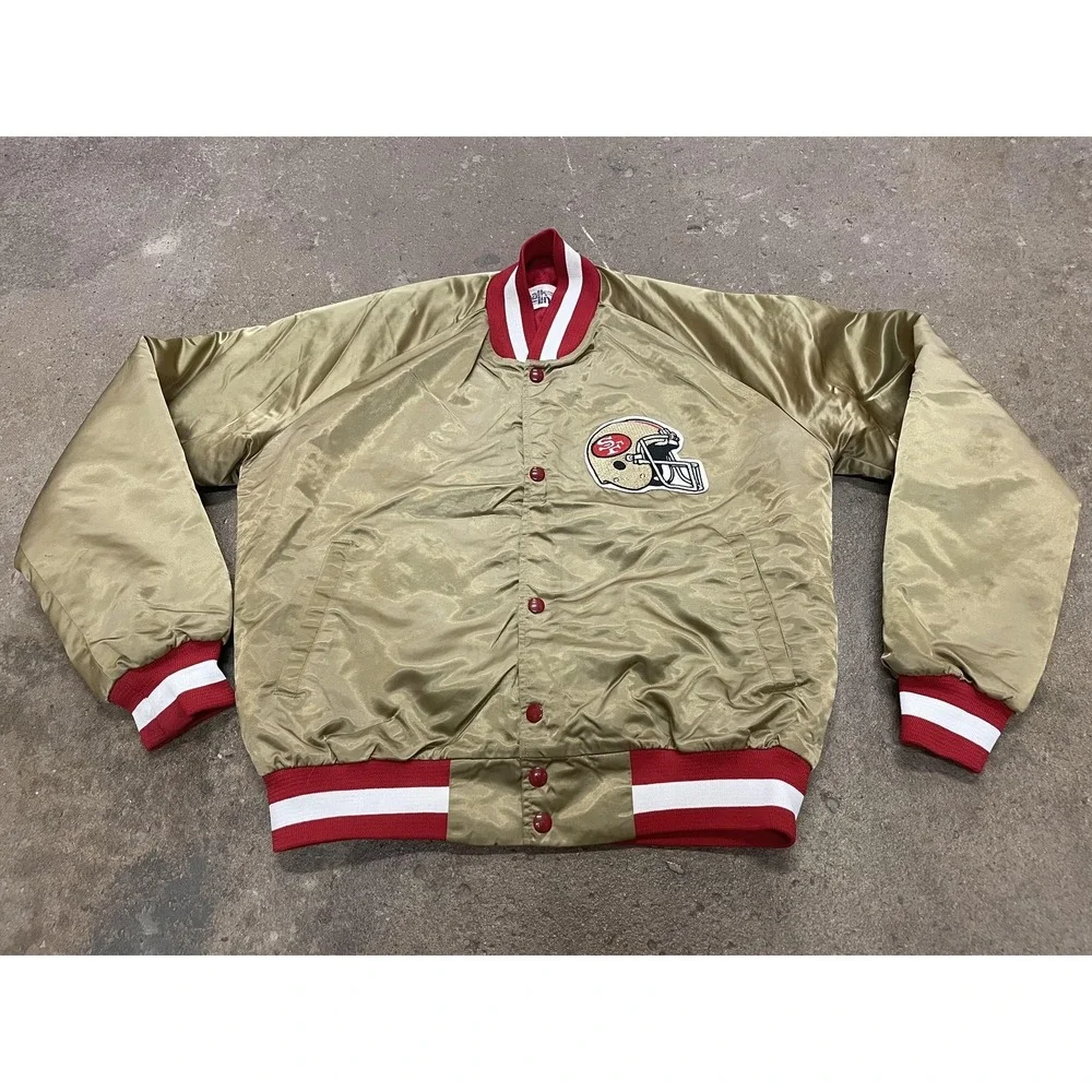 Vintage San Francisco 49ers Jacket Mens Medium Gold NFL Football Chalk Line‎